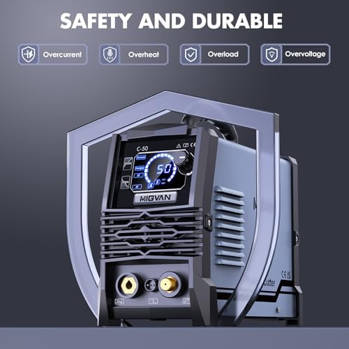 50Amps Plasma Cutter, Large LED Screen Display, MIGVAN Cutter Machine 110/220V Dual Voltage, 1/2" Cut DC IGBT Inverter, Post Flow 2T/4T Metal Cutting Machine with Torch & Tips for Beginners Home DIY