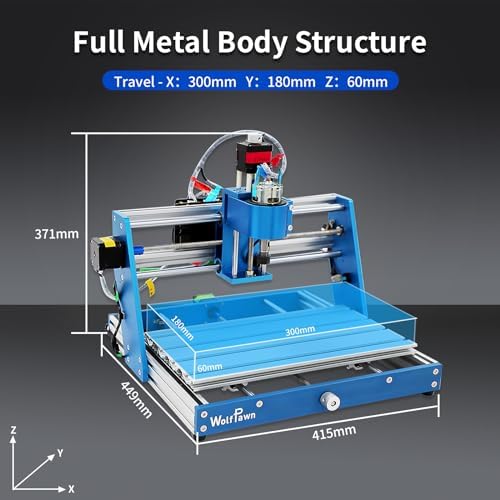 3018 CNC Machine All-Metal CNC Router Machine, with Emergency-Stop 3 Axis Plastic Acrylic PCB PVC Wood Carving Milling Engraving Machine, XYZ Working Area 300x180x60mm (Offline Controller)