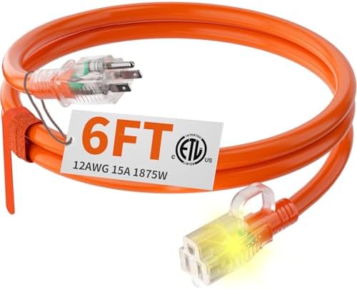 HUANCHAIN 6FT 12 Gauge Extension Cord Orange, Outdoor Electric Cable