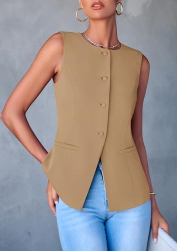 PRETTYGARDEN Women Tailored Suit Vest Business Casual Tops