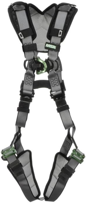 MSA V-FIT Standard Safety Harness - Polyester & Nano-Technology Treated Web Full Body Harness Back, Shoulder Padding, Gray