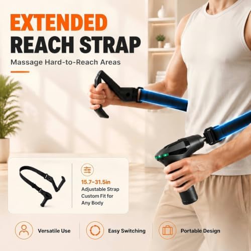 Massage Gun with Heat & Extension Handle, 12 Speeds, Detachable Design