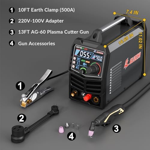 GZ GUOZHI Plasma Cutter 55Amp High Frequency Non-Touch Arc Digital Screen Display DC Inverter 110/220V Dual Voltage Blowback Plasma Cutting Machine CUT-55HFLED