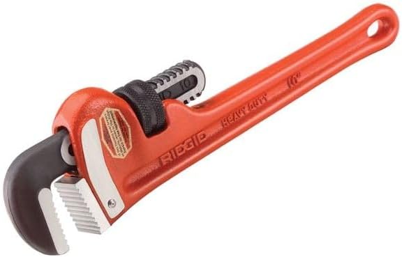 RIDGID 31030 Heavy-Duty Straight Pipe Wrench, 24" Sturdy Plumbing Wrench with Self Cleaning Threads and Hook Jaws, Red, Small