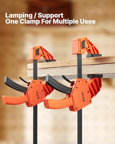 VEVOR Bar Clamps for Woodworking, 2-Pack 12 inch One-Handed Clamp/Spreader, Quick-Grip F-Clamp with 340 lbs Load Limit, Premium Plastic and Carbon Steel, for Woodworking Metal working, Orange + Black