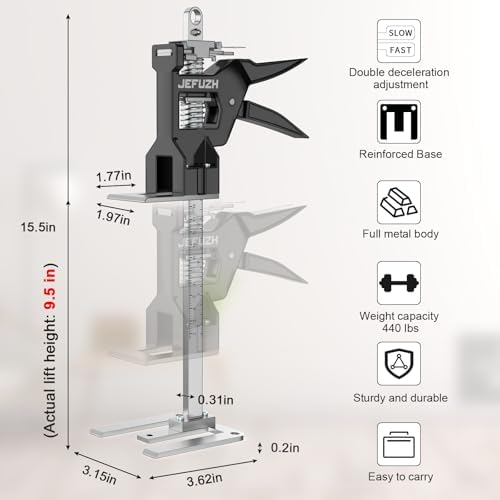 Labor Saving Arm Jack 2 Pack, 440 LBS Load Capacity Multi-Purpose Height Adjustable Lifting Tool, Handheld Furniture Lifter Furniture Jacks for Door Installation, Floor Tile Alignment, Cabinet Moving