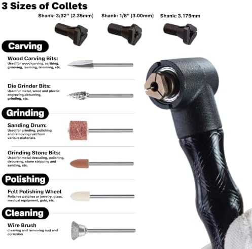 90 Degree Flexible Shaft Rotary Tool Handpiece Black