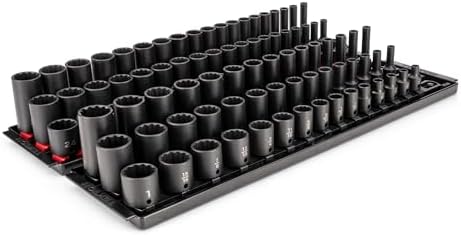 TEKTON 3/8 Inch Drive Shallow, Semi-Deep, and Deep 12-Point Impact Socket Set with Rails and Trays, 102-Piece (1/4-1 in., 6-24 mm) | SID91221