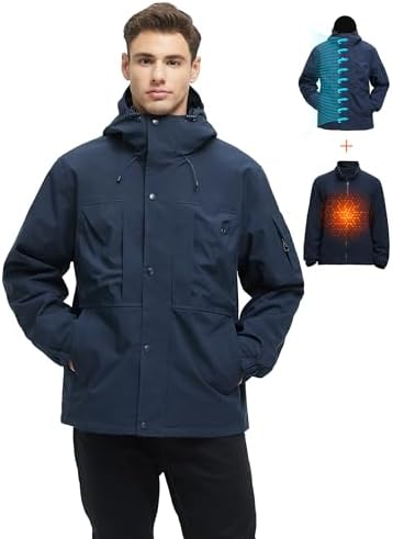 VOPOKER Mens 3 in 1 Winter Coats Waterproof Warm Fleece Jacket With Multi-Pockets