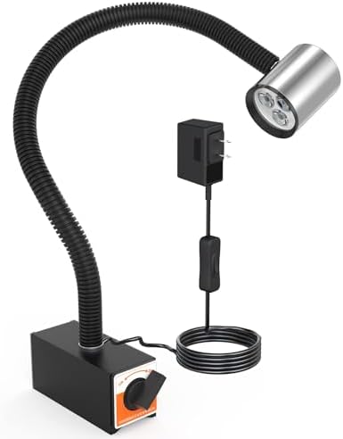 12T Magnetic Work Light, IP65 Water Proof Led Machine Light, 23in Flexible Gooseneck lamp with Strong Magnetic Base for Lathe Milling Drill Press Industrial Lighting 120V
