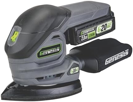 Genesis Cordless Detail Sander 20V G20MAX with Dust Bag, Sandpapers, Battery, and Charger