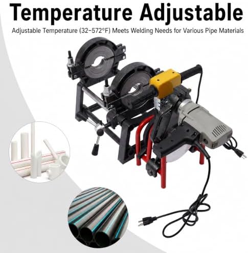 HDPE Pipe Fusion Machine, 2 Clamps Manual Butt Welding Machine, 63–200mm Pipe Butt Welder, for PE, PB, PVDF, HDPE, PVC and PP Pipes, 110V