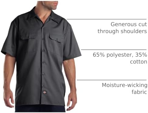 Dickies Men’s Short Sleeve Work Shirt – Durable Twill Button Down Shirts for Men, Lightweight Uniform for Daily Wear