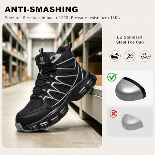 Hogent Steel Toe Shoes for Men Women - Non Slip & Lightweight Work Shoes