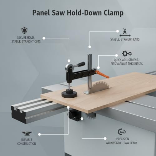 Iron Panel Saw Hold-Down Clamp for Woodworking, Horizontal Workholding Device Secures Large Sheets for Straight Cuts, Black Finish