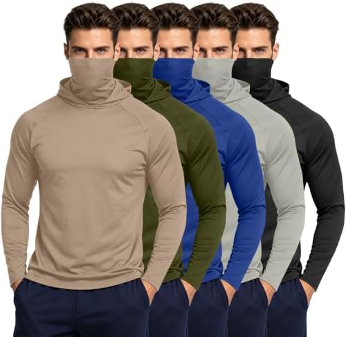 HovSiyla Mens Fishing Hoodie UV Sun Protection Shirts UPF Rash Guard Long Sleeve Shirts Hiking Performance Mesh Face Mask Top