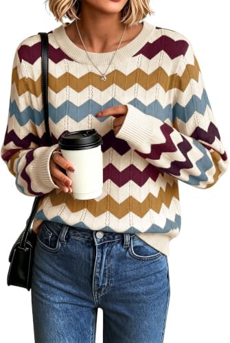 Womens Sweaters Crew Neck Long Sleeve Casual Fall Outfits Fashion Clothing