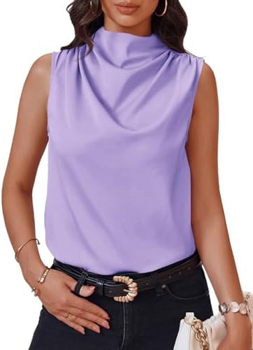 Cicy Bell Womens Mock Neck Satin Tank Tops Silky Business Casual Outfits