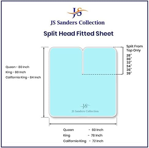JS Sanders Collection Split Head Sheet Set King Size,Aqua Blue