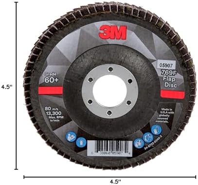 3M Flap Disc, 769F, 60+, T29, 4-1/2 in x 7/8 in