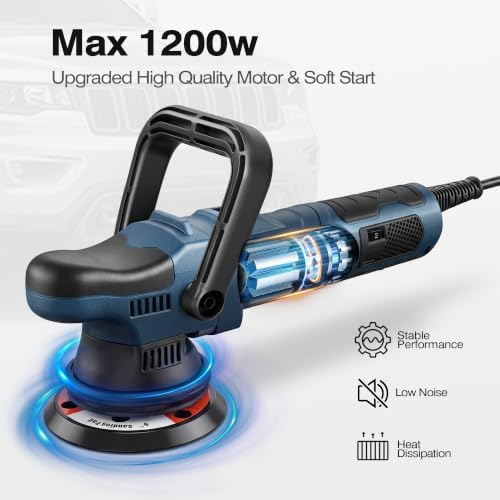 GEVEELIFE Buffer Polisher, 15mm Dual Action Random Orbital Polisher, 5 Inch/6 Inch Car Detailing Kit, 6 Variable Speed 2000-5200 RPM – Professional Car Buffer for Trucks and SUVs
