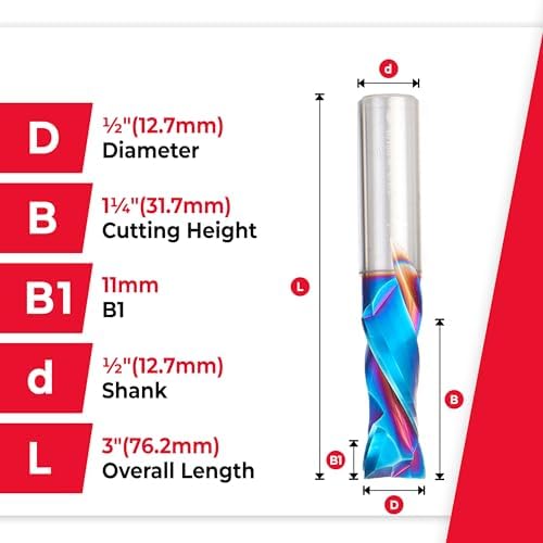 Amana Tool Spektra Extreme Tool Life Solid Carbide CNC Compression Spiral Router Bit, 46188-K-5 5-Pack, 1/2 D x 1-1/4 CH x 1/2 Shk x 3 Inch L 2 Flute