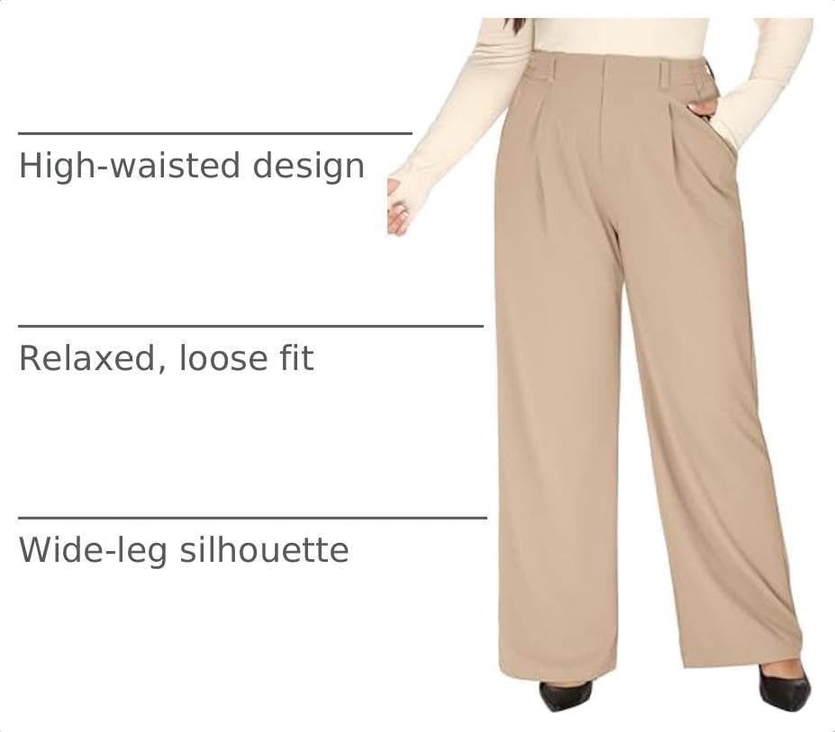 1X-5X Plus Size Wide Leg Dress Pants Women Pull On Stretchy Work Pants