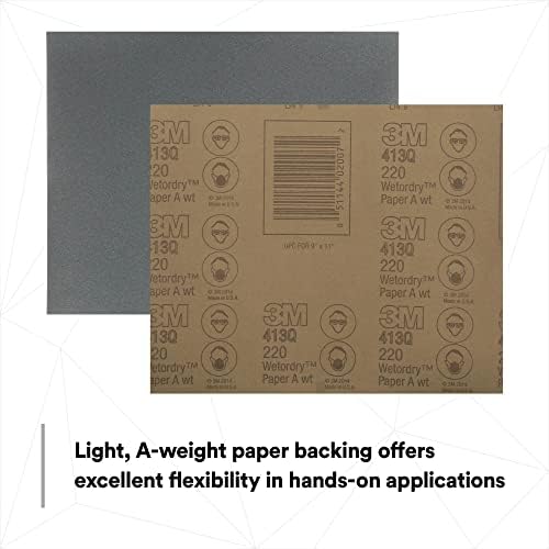 3M Wetordry Abrasive Sheet, 413Q, 02007, 220+ Grade, 9 in x 11 in