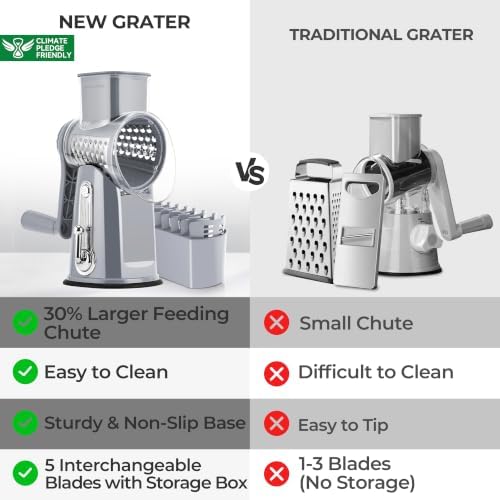 SUSTEAS Rotary Cheese Grater 5 Blades,Kitchen Mandoline Vegetable Slicer