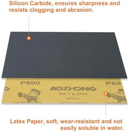 HARFINGTON 30pcs Sandpaper 600 Grit 9 x 11 Inch Waterproof Backing Silicon Carbide Abrasive Wet Dry Sanding Sheets for Wood Finishing, Metal Sanding, Automotive Polishing