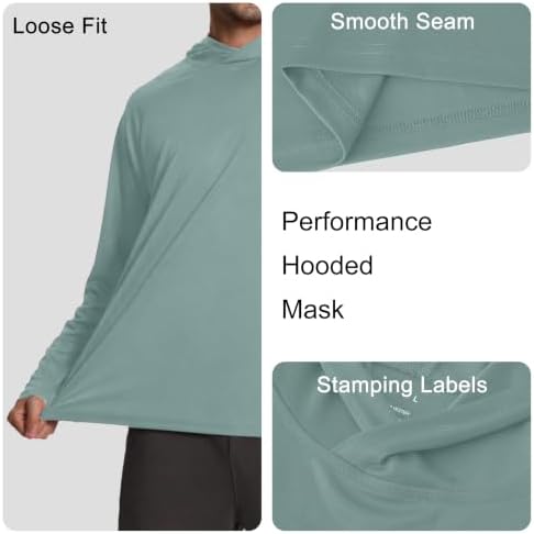 HovSiyla Mens Fishing Hoodie UV Sun Protection Shirts UPF Rash Guard Long Sleeve Shirts Hiking Performance Mesh Face Mask Top