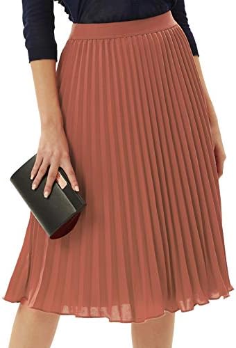 GRACE KARIN Pleated Midi Skirt for Women Chiffon A-Line Outfits
