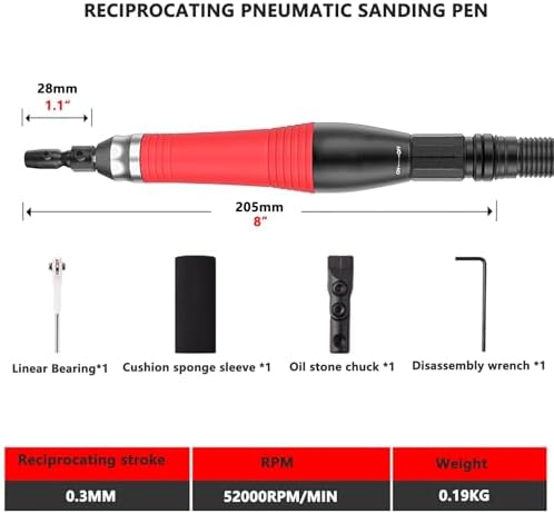 Reciprocating sander, pneumatic sanding pen, 35,000 RPM/MIN, adjustable mini pen-shaped sanding tool for efficient sanding and polishing of surfaces, small sanding and polishing(0.3mm stroke)