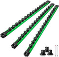 Reniteco Magnetic Socket Organizer Set, 3-Pack 3/8” Socket Rails | 42 Clips, Heavy-Duty Aluminum Alloy Rails, Removable 360° Swivel ABS Clips, Magnetic Base, Tool Box Drawer or Wall Mount