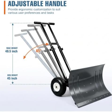 GarveeLife Wheeled Snow Shovel - 29in Steel Blade, 10in Wheels Gray/Black