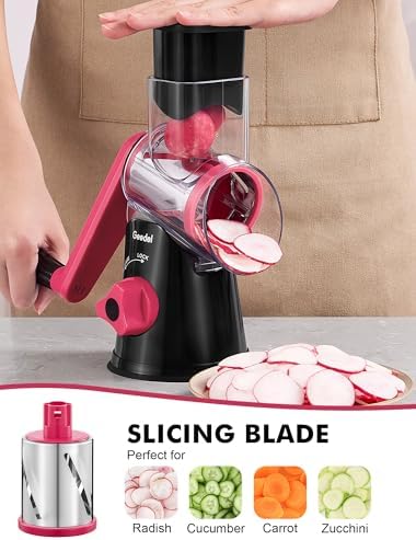 Geedel Rotary Cheese Grater Hand Crank, Cheese Shredder Vegetable Slicer