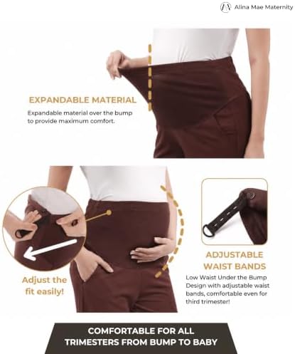 Maternity Pants Work Over The Belly with Pockets, Womens Pregnancy Dress Pants Office Clothes Trousers Stretch Summer