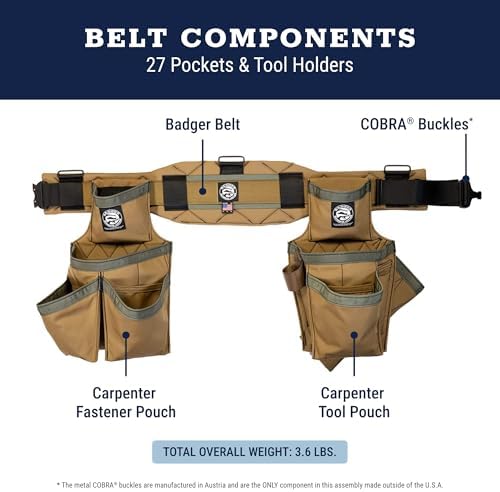 Occidental Leather Badger Carpenter Set - Medium, Sawdust Sage - 27 Pockets & Tool Holders - Made in USA