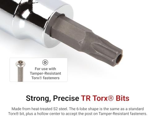 TEKTON Tamper-Resistant Torx Bit Socket Set, 12-Piece | SHB91104 | 3/8 Inch Drive, (TR10 - TR60), Socket Rail