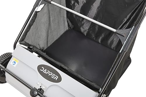 Dapper Supply 26-Inch Push Lawn Sweeper, Grass, Lawn and Leaf Cleanup Collector with Large 7 cu. ft. Hopper Bag, and Dual Spinning Brushes, Grey