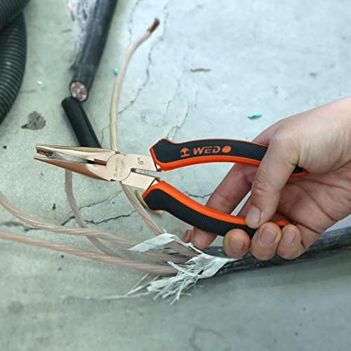 WEDO Non-Sparking Needle Nose Pliers 8", Precision Long Nose Pliers, Snipe Nose Pliers with Wire Cutters, DIN Standard, BAM & FM Certificate, Aluminum Bronze