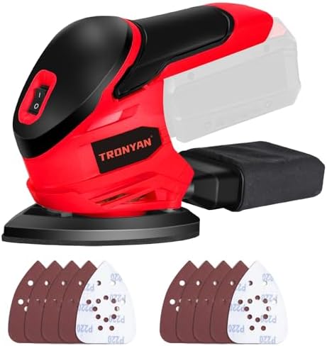 Cordless Detail Sander Compatible with Milwaukee 18V Battery (Tool Only), 12,000 OPM, 10Pcs Sandpapers, Dust Bag for Woodworking, Tight Spaces Sanding, Polishing, Removing Paint (No Battery)