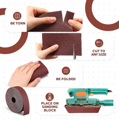 80 Grit Abrasive Sandpaper Roll 3''x 200 ft Drum Sander Sand Paper Roll Emery Cloth Rolls for Drum Sander Continuous Paper Wood Automotive Polishing