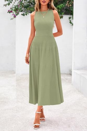 PRETTYGARDEN Women's Summer Pleated Midi Work Dress