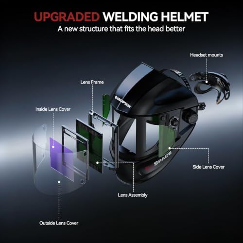 ARCCAPTAIN Welding Hood, 180° Panoramic View Auto Darkening Welding Helmet (LY800Js-GB)