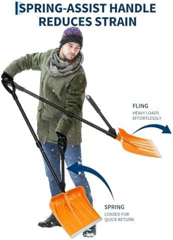 Lightweight Ergonomic Snow Shovel with Spring Assist, Dual d‑Ring Handle