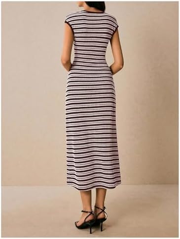 SOLY HUX Women's Striped Midi Dress Casual Work Knit Bodycon Summer Dresses