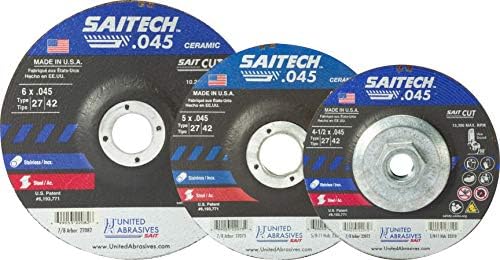 United Abrasives-SAIT 23319 Saitech™ High Performance Cut-Off Wheels (Type 27/Type 42 Depressed Center) 4 1/2" x .045" x 5/8-11", 10-Pack