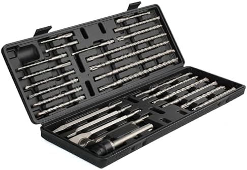 Rotary Hammer Drill Bits Set & Chisels- SDS Plus 27PCS Concrete Masonry Hole Tool with Storage Case for Concrete, Stone, Brick