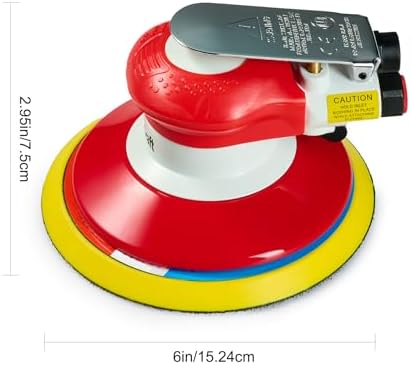 Professional Random Orbital Air Sander 6" Pneumatic Palm Sander DA Sander, Low Noise Reduction, 12000 RPM, Hook & Loop, for Auto Body, Car Detailing, Wood, Metal Polishing & Buffing